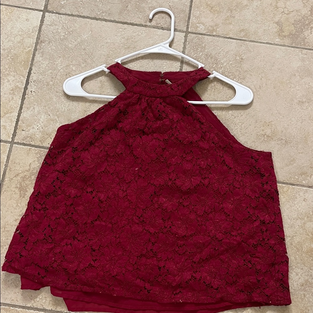 Wayf Burgundy Lace Halter Cami Top